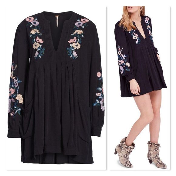 NEW! Free People Mia Gauze Embroidered Dress size XS in Black - Picture 1 of 14